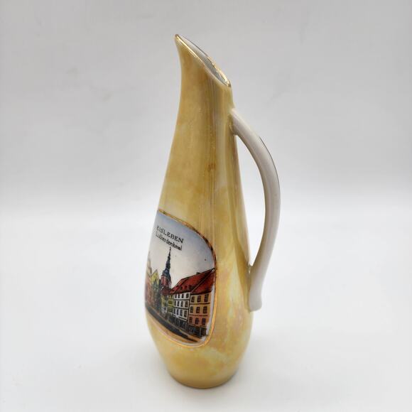 Vintage Grussbreitenbach Bud Vase Gold Rim Handle Eisleben Lutherdenkmal Germany - Picture 1 of 8